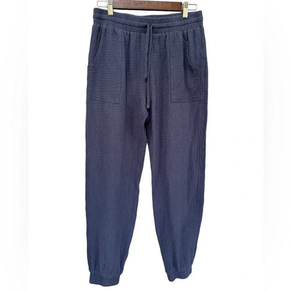 Pinch | Lightweight Cotton Gauzey Muslin Joggers in Blue, Size Large - Picture 1 of 7
